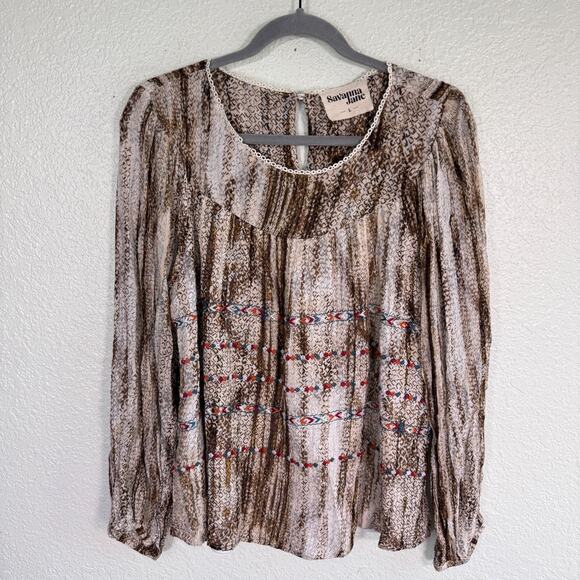 Savanna Jane Tops - Savanna Jane Top Women Large Embroidered Southwest Boho Western Metallic Shimmer